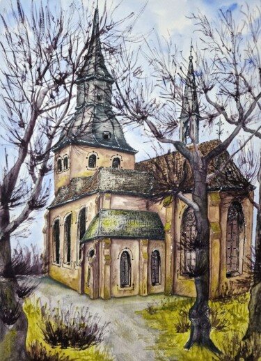 Painting titled "A place of strength" by Olena Yemelianova, Original Artwork, Watercolor