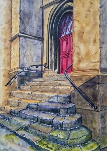 Картина под названием "Old staircase" - Olena Yemelianova, Подлинное произведение искусства, Акварель