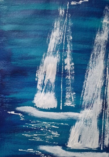 Painting titled "Two white yachts" by Olena Yemelianova, Original Artwork, Acrylic
