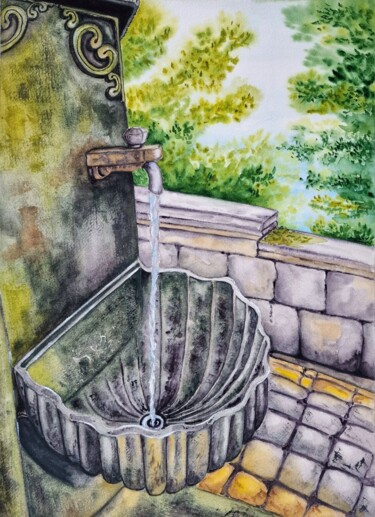 Painting titled "The source of life" by Olena Yemelianova, Original Artwork, Watercolor