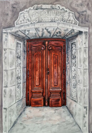 Malarstwo zatytułowany „Mysterious door” autorstwa Olena Yemelianova, Oryginalna praca, Akwarela