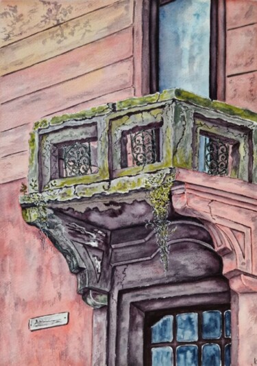Painting titled "Lviv balcony" by Olena Yemelianova, Original Artwork, Watercolor