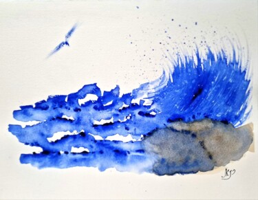 Painting titled "Waves" by Olena Yemelianova, Original Artwork, Watercolor