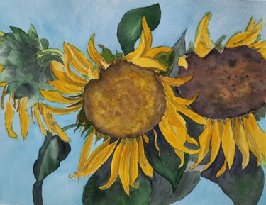 Painting titled "Sunflowers" by Olena Zhylenko, Original Artwork, Watercolor