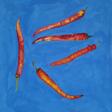 Painting titled "Hot peppers" by Olena Zhylenko, Original Artwork, Watercolor