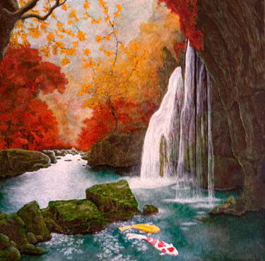 Painting titled "Ruta del Agua" by Oleos Heiko, Original Artwork, Oil Mounted on Wood Stretcher frame