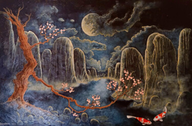 Peinture intitulée "Lago de Luna" par Oleos Heiko, Œuvre d'art originale, Huile Monté sur Châssis en bois
