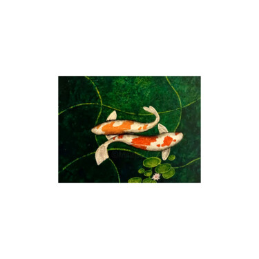 Painting titled "Koi en la red" by Oleos Heiko, Original Artwork, Oil Mounted on Wood Panel