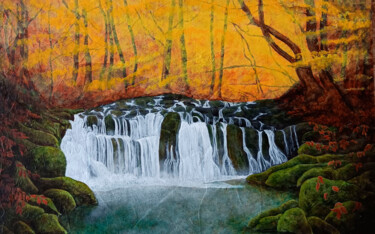 Painting titled "Arroyo sinuoso" by Oleos Heiko, Original Artwork, Oil Mounted on Wood Panel