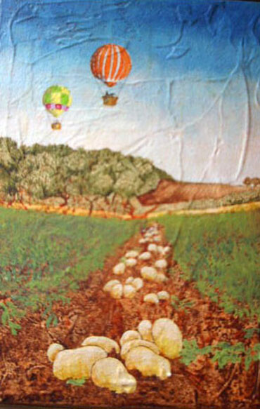 Pintura intitulada "Campo de patatas" por Oleos Heiko, Obras de arte originais, Óleo