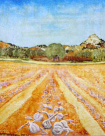 Pintura intitulada "Campo de ajos" por Oleos Heiko, Obras de arte originais, Óleo