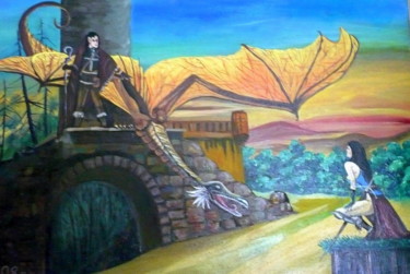 Peinture intitulée "Жёлтый дракон" par Svetlana Kiiashova, Œuvre d'art originale, Huile