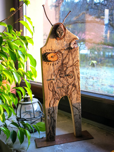Sculpture titled "FOREST MAN-3" by Olesia Krivolapova, Original Artwork, Wood
