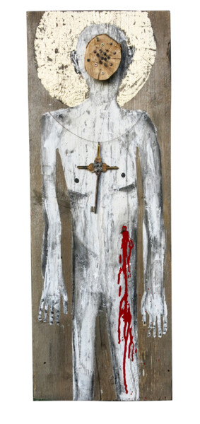 Sculpture intitulée "Holy Marty" par Olesia Krivolapova, Œuvre d'art originale, Bois