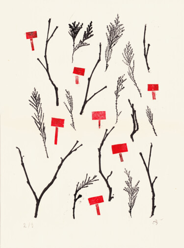 Estampas & grabados titulada "In the forest 3" por Olesia Krivolapova, Obra de arte original, Xilografía