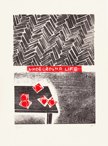 Druckgrafik mit dem Titel "Underground world 2" von Olesia Krivolapova, Original-Kunstwerk, Linoldrucke