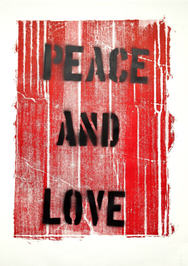 Incisioni, stampe intitolato "Peace and Love" da Olesia Krivolapova, Opera d'arte originale, Collagraphy