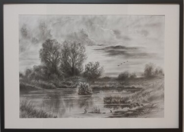 Картина под названием "Пейзаж с озером" - Олеся Терновая, Подлинное произведение искусства, Масло