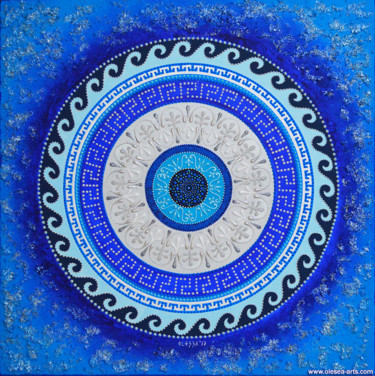 Painting titled "Greek Blue Evil Eye…" by Olesea Arts, Original Artwork, Acrylic