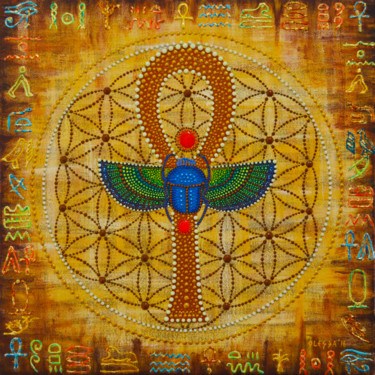 Painting titled "Ankh Flower Of Life…" by Olesea Arts, Original Artwork, Acrylic