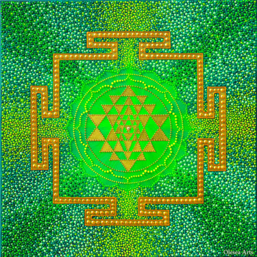 Painting titled "Sri Yantra Mantra D…" by Olesea Arts, Original Artwork, Acrylic