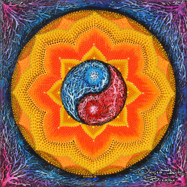 Pittura intitolato ""Breathe" Mandala Y…" da Olesea Arts, Opera d'arte originale, Acrilico