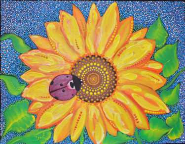 Painting titled "Sunflower Ladybug D…" by Olesea Arts, Original Artwork, Acrylic