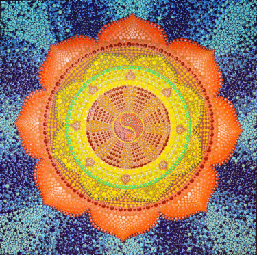 Painting titled "Lotus Mandala and D…" by Olesea Arts, Original Artwork, Acrylic