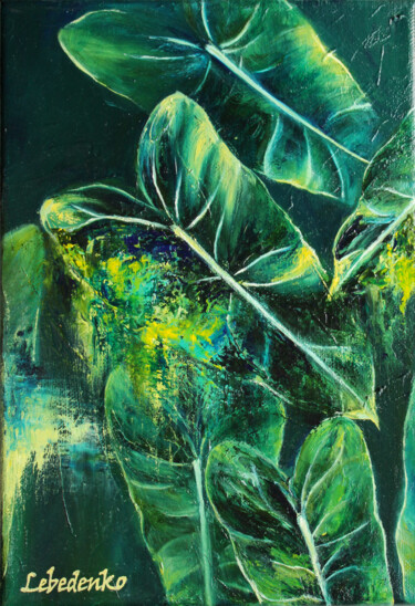 Painting titled "The Tropical Breath" by Olesia Lebedenko, Original Artwork, Oil Mounted on Wood Stretcher frame
