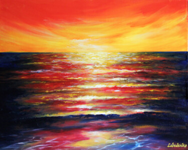 Painting titled "Illusion Sunset - y…" by Olesia Lebedenko, Original Artwork, Oil Mounted on Wood Stretcher frame