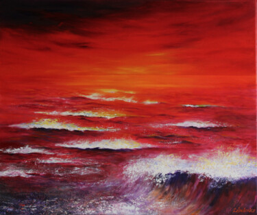 Painting titled "Ecstatic Waves  - r…" by Olesia Lebedenko, Original Artwork, Oil Mounted on Wood Stretcher frame
