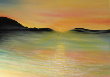 Malarstwo zatytułowany „Radiant Sunset - ye…” autorstwa Olesia Lebedenko, Oryginalna praca, Olej Zamontowany na Drewniana ra…