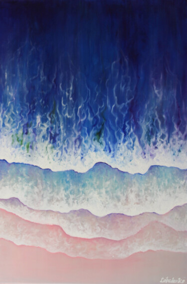 Painting titled "Foamy Waves - pink,…" by Olesia Lebedenko, Original Artwork, Oil Mounted on Wood Stretcher frame