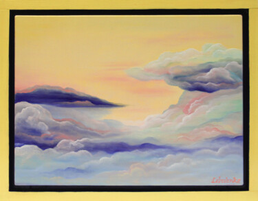 Painting titled "Above the clouds -…" by Olesia Lebedenko, Original Artwork, Oil Mounted on Wood Stretcher frame