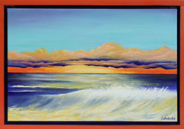 Картина под названием "Tiger Sunset - oran…" - Olesia Lebedenko, Подлинное произведение искусства, Масло Установлен на Дерев…