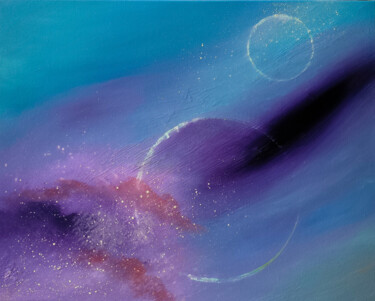 Painting titled "space, universe, st…" by Olesia Lebedenko, Original Artwork, Oil Mounted on Wood Stretcher frame