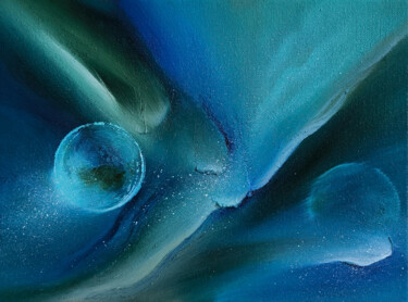 Schilderij getiteld "Blue space, univers…" door Olesia Lebedenko, Origineel Kunstwerk, Olie Gemonteerd op Frame voor houten…