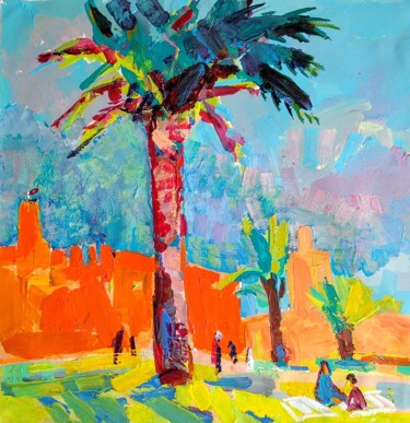 Pintura titulada "Landscape with palm…" por Olesia Lishaeva, Obra de arte original, Oleo