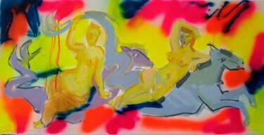 Schilderij getiteld "two goddesses" door Olesia Lishaeva, Origineel Kunstwerk, Acryl