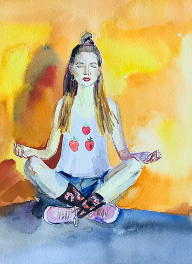 Pintura intitulada "meditation" por Olesia Lishaeva, Obras de arte originais, Aquarela