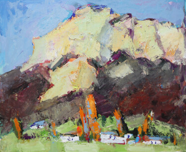 Peinture intitulée "lдеревня в горах" par Olesia Lishaeva, Œuvre d'art originale, Acrylique