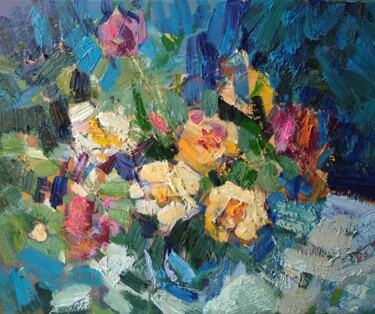 Peinture intitulée "night roses" par Olesia Lishaeva, Œuvre d'art originale, Huile