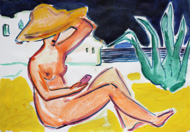 Peinture intitulée "woman on the beach" par Olesia Lishaeva, Œuvre d'art originale, Acrylique