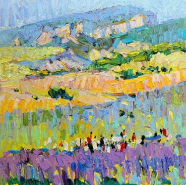 Malerei mit dem Titel "lavender in the mou…" von Olesia Lishaeva, Original-Kunstwerk, Öl