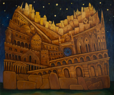 Pittura intitolato "The metropolis" da Olesia Sapozhkova, Opera d'arte originale, Olio