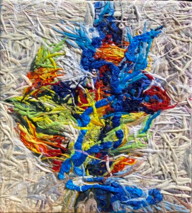 Painting titled "Symphony of summer" by Olesia Tkachenko, Original Artwork, Textile fiber Mounted on Wood Stretcher frame