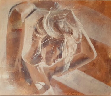 Pintura titulada "Good morning - beig…" por Olesya Izmaylova, Obra de arte original, Acuarela Montado en Bastidor de camilla…