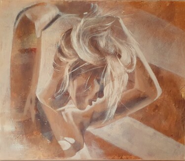 Painting titled "Good morning - beig…" by Olesya Izmaylova, Original Artwork, Watercolor Mounted on Wood Stretcher frame