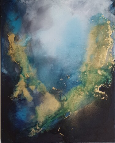 Painting titled "Harmony - navy blue…" by Olesya Izmaylova, Original Artwork, Acrylic Mounted on Wood Stretcher frame