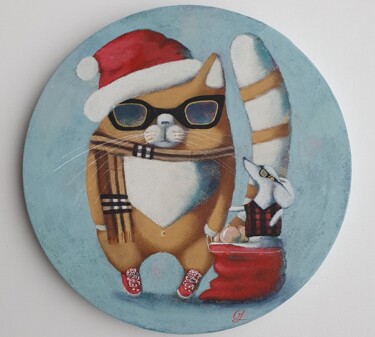 Painting titled "Christmas party - a…" by Olesya Izmaylova, Original Artwork, Acrylic Mounted on Wood Stretcher frame